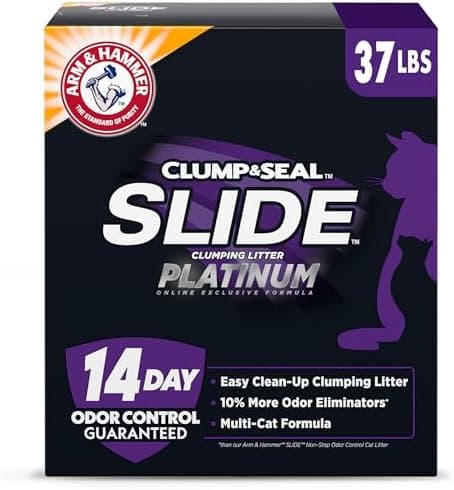ARM & HAMMER Clump & Seal SLIDE Platinum Multi-Cat Clumping Cat Litter, Easy Clean Technology with No Scrubbing, 14-Day Odor…