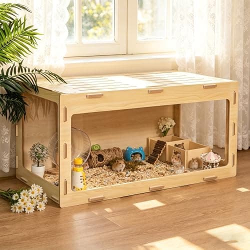 COZIWOW Hamster Cage, Chewproof 32" Large Wooden Hamster Enclosure with 270° Panoramic View, Acrylic Small Animal Habitat Cage…
