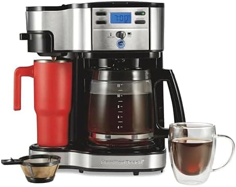 Hamilton Beach 2-Way Programmable Coffee Maker, 12 Cup Glass Carafe And Single Serve Coffee Maker, Black with…