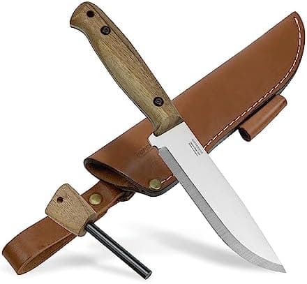 BPSKNIVES Adventurer - Bushcraft Knife - Fixed-Blade Carbon Steel Knife with Leather Sheath and Firestarter…