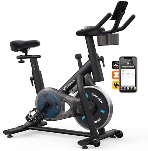 MERACH Exercise Bike, Brake Pad Stationary Bike with Exclusive App, Low Noise Indoor Cycling Bike with 300lbs Weight Capacity…