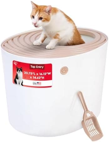 IRIS USA Cat Litter Box Large Top Entry with Lid Enclosed Covered Hooded Design Litter Catching Scatter Shield Pan Dog Proof Pet…