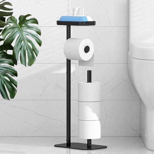 Kitsure Toilet Paper Holder Free Standing – Rustproof Metal Toilet Paper Stand for 4 Rolls with Anti-Slip…