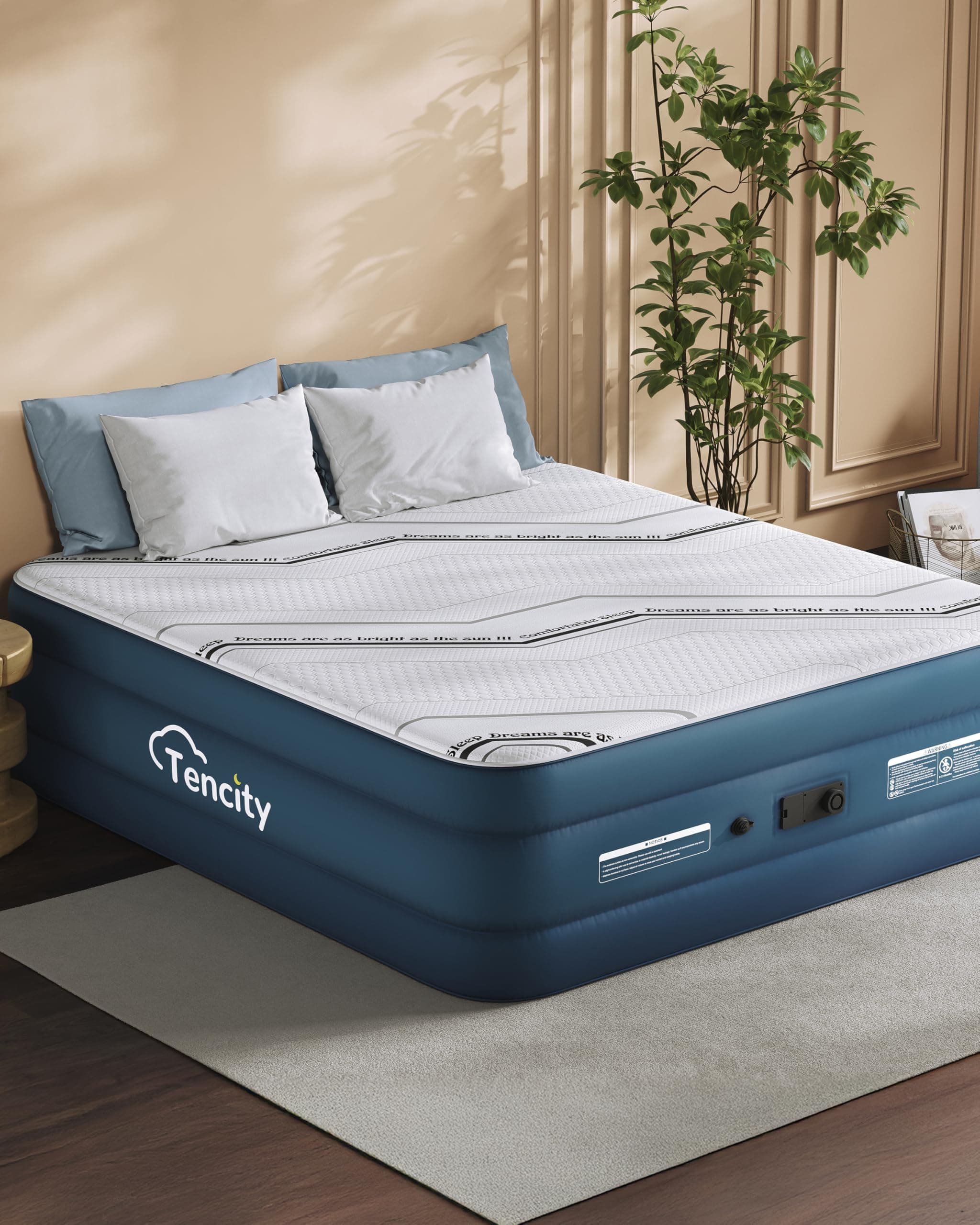20” Tall Luxury Air Mattress with Quilted Foam Topper, Extra Firm Support with U-shaped PVC strap Inflatable Bed, Quiet &…