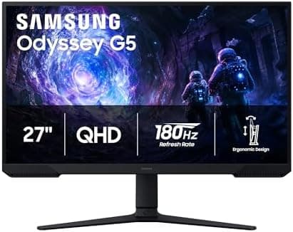 Samsung 27" Odyssey G5 (G51F) Gaming Monitor - QHD (1440P), 180Hz, 1ms, AMD FreeSync, HDR10, Height Adjustable Stand, Black…