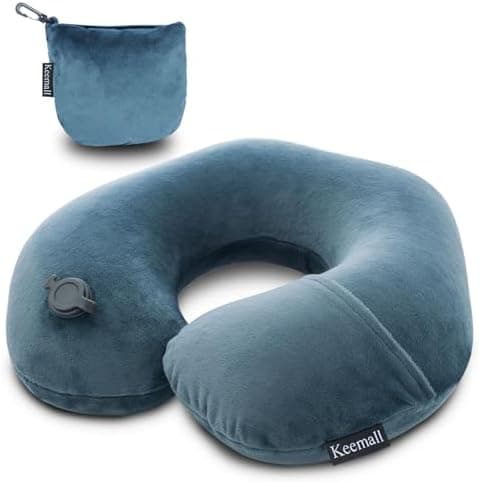 Keemall Inflatable Travel Neck Pillow for Airplane Train Car Washable Pillowcase U Shaped Office Napping…