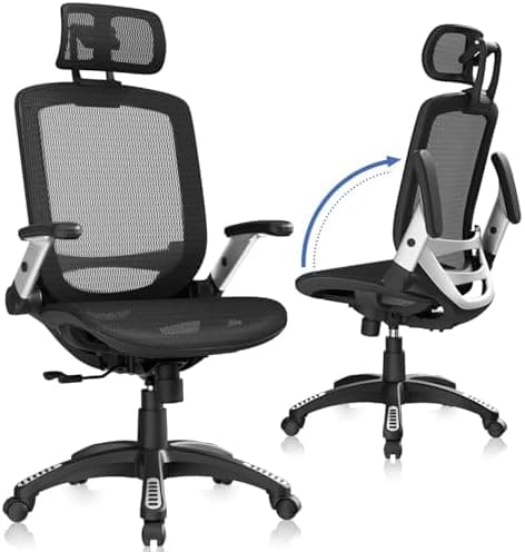 GABRYLLY Ergonomic Office Chair, High Back Home Desk Chair with Headrest, Flip-Up Arms, 90-120° Tilt Lock and…