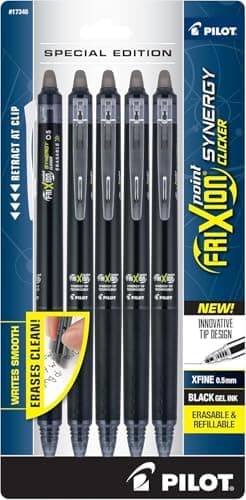 Pilot FriXion Synergy Clicker Erasable, Refillable, Retractable Gel Ink Pens, Extra Fine Point 0.5 mm, Pack…