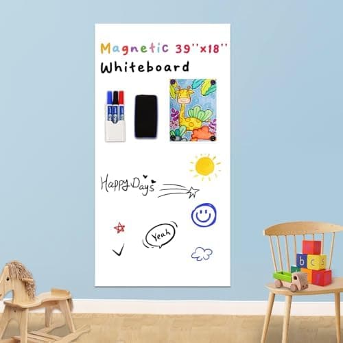 YOUNGJQ Magnetic Whiteboard Contact Paper 39" x 18" Adhesive Magnetic Dry Erase White Board Sticker for Wall…
