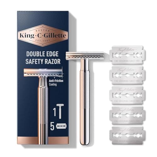 King C. Gillette Safety Razor with Chrome Plated Handle and 5 Platinum Coated Double Edge Safety Razor Blade…