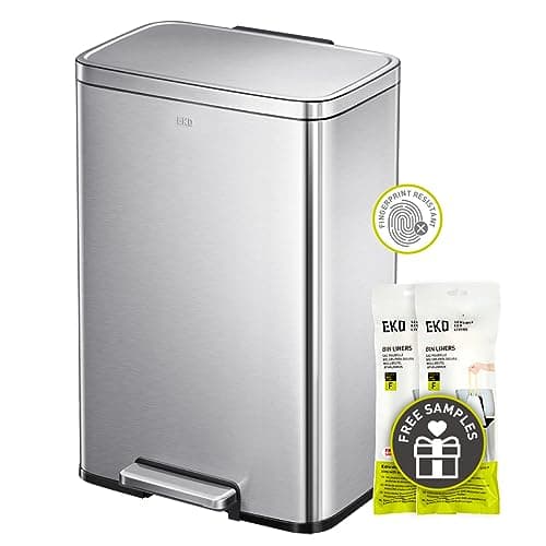 EKO Madison Brushed Stainless Steel 13.2 Gal/50L Kitchen Step Trash Can or Recycling Bin, Removable Inner…