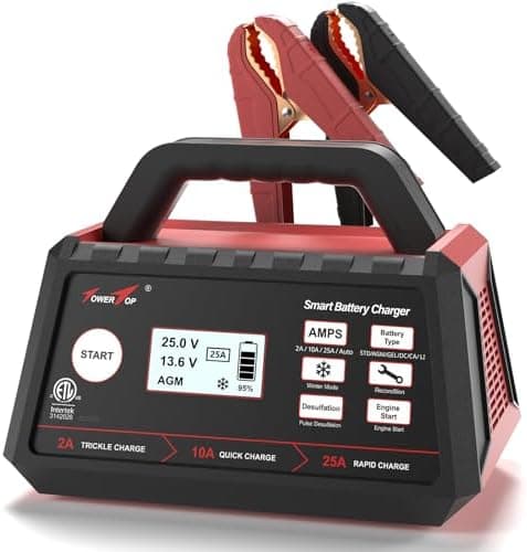 TowerTop 2/10/25 Amp 12V Smart Car Battery Charger, Fully Automatic Battery Maintainer with Engine Start…