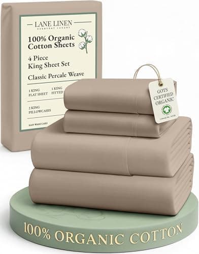 LANE LINEN 100% Organic Cotton Sheets Set, Long- Staple Percale Weave Ultra Soft Best- Bedding Sheets for…