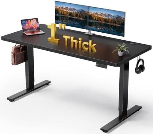 Electric Standing Desk Adjustable - 60x28 Inch Sit Stand Desk with 1 Inch Thick Tabletop, Double Beam Frame…