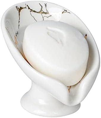Soap Dish, Soap Holder Self Draining Leaf Shape Soap Dishes, Ceramic Drain Soap Dish for Sink Bathroom Shower…