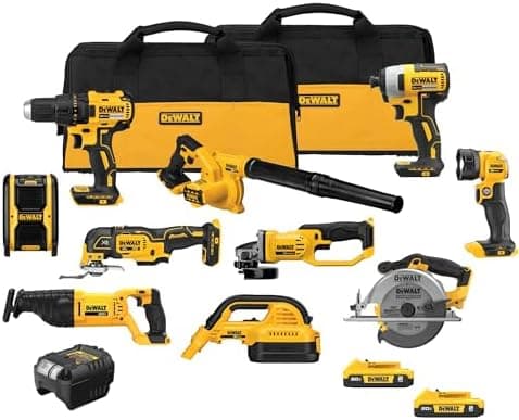 DEWALT 20V MAX Power Tool Combo Kit, 10 Tool Cordless Power Tool Set, 2 Batteries, Charger and 2 Bags Included, Dewalt Brushless…