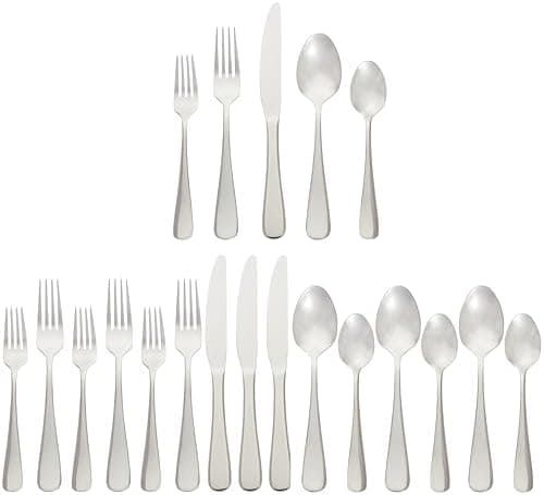 Amazon Basics Silverware Set, Stainless Steel Flatware, Dishwasher Safe, Service for 4, 20-Piece Forks and…